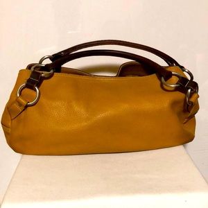 HYPE genuine leather handbag. Tan with dark brown leather straps.